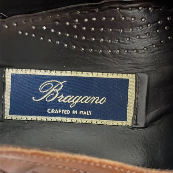 Bragano Brown Leather Loafers with Woven Pattern - Picture 2 of 9